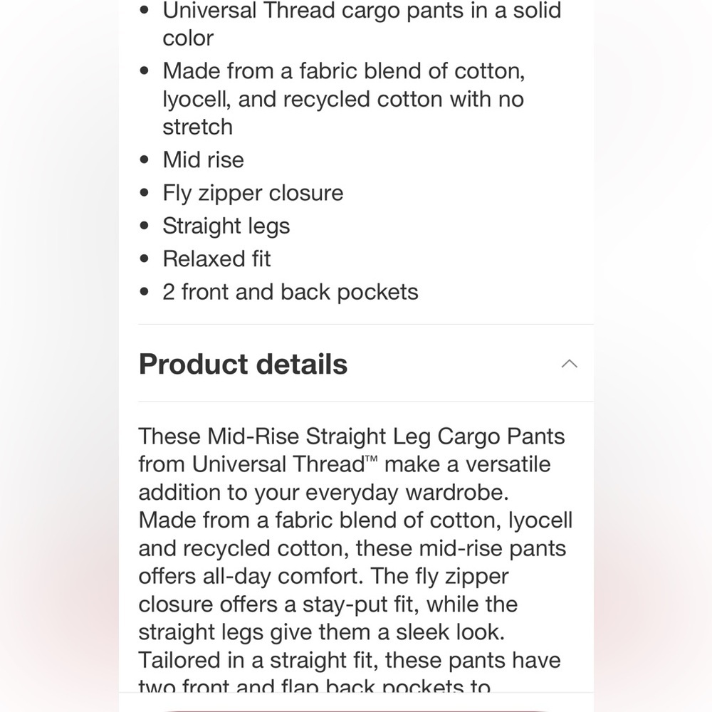 Women's Mid-Rise Straight Leg Cargo
Pants - Universal Thread™ Pink new 🆕 - Picture 4 of 5